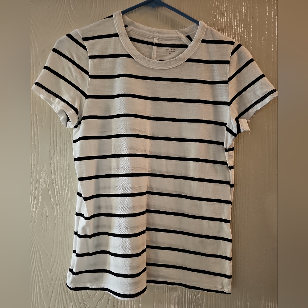Banana Republic Cozy Slub White & Black Striped Tee – Size M